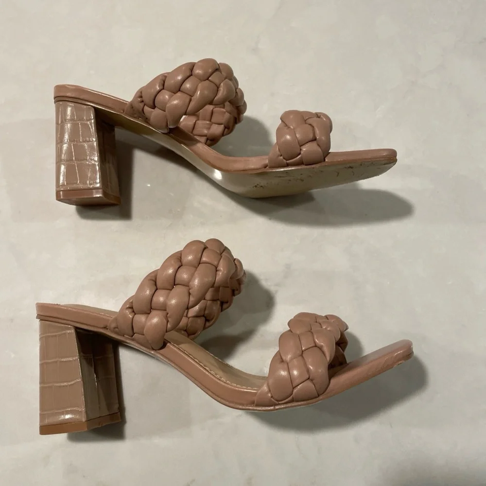 Women’s Braided Strap Slip On Block High Heel Sandals.  Square Open Toe …